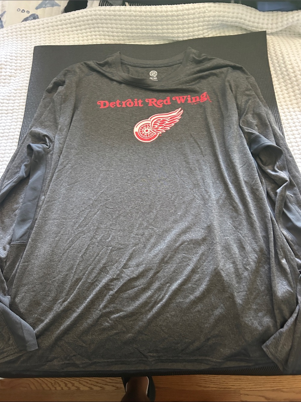 NHL Detroit Red Wings Gray Long Sleeve Shirt with Red Logo